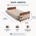 Ver imagem 4 de Sofá Cama Casal Duo 3 Lugares 2,09m Linho com USB e Courino - Bege