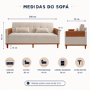 Ver imagem 3 de Sofá Cama Casal Duo 3 Lugares 2,09m Linho com USB e Courino - Bege