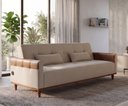 Ver imagem 1 de Sofá Cama Casal Duo 3 Lugares 2,09m Linho com USB e Courino - Bege