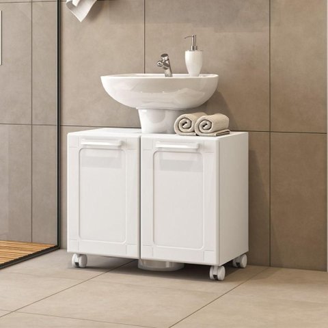 Gabinete de Banheiro 70 Cm com Rodízios 2 Portas Bertolini