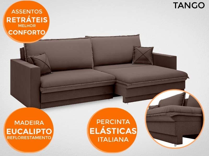Sofá Tango 2,40M Sem Caixa, Retrátil e Reclinável Velosuede Chocolate - Netsofás - 5