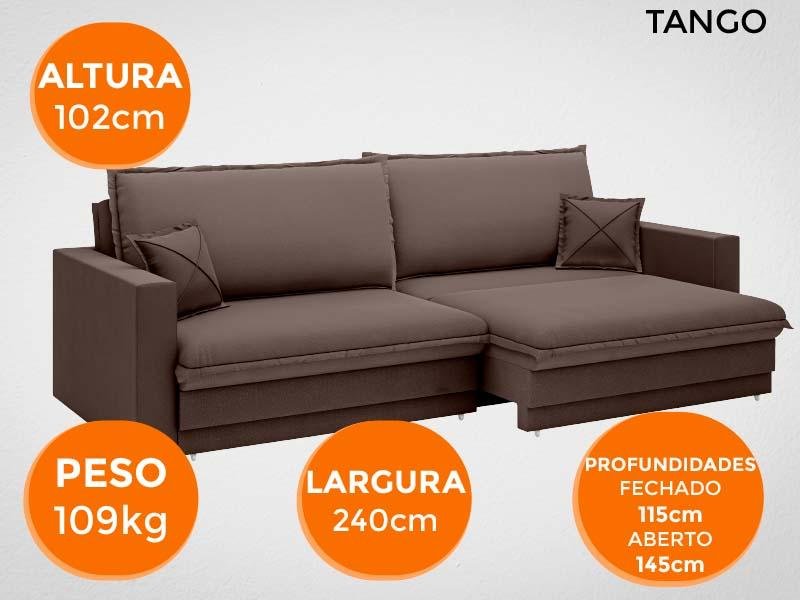 Sofá Tango 2,40M Sem Caixa, Retrátil e Reclinável Velosuede Chocolate - Netsofás - 7