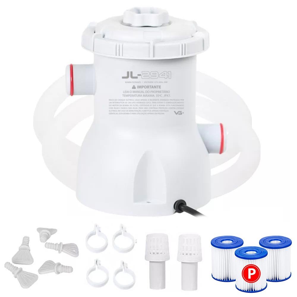 Bomba Filtro 1250l/h para Piscina Inflável e Estrutural + 2 Cartuchos Refil Vg Plus - 1