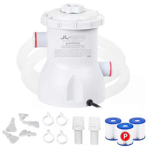 Bomba Filtro 1250l/h para Piscina Inflável e Estrutural + 2 Cartuchos Refil Vg Plus