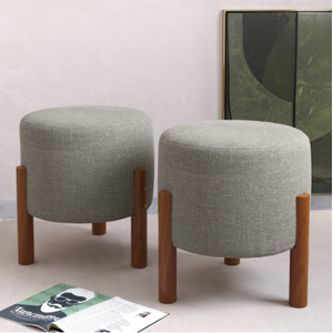 Kit Puff,Puf Banqueta Sala Redondo Bege ou Cinza Pés palitos -Thor- CM - Cinza