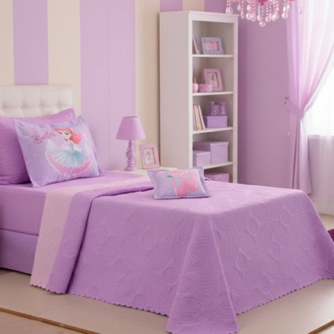 Kit Cobre Leito Solteiro Colcha Stitch e Angel Infantil 4 Peças:divina Bailarina Lilás