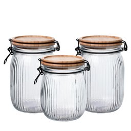 Kit 3 Potes Vidro Hermético Versalhes Tampa Bambu Trava Premium - Lehaví - 1
