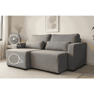 Sofá Baroni no Tecido Linho Modular com 2 Acentos e Conjunto de Almofadas Soltas e 1 Dispositivo Usb