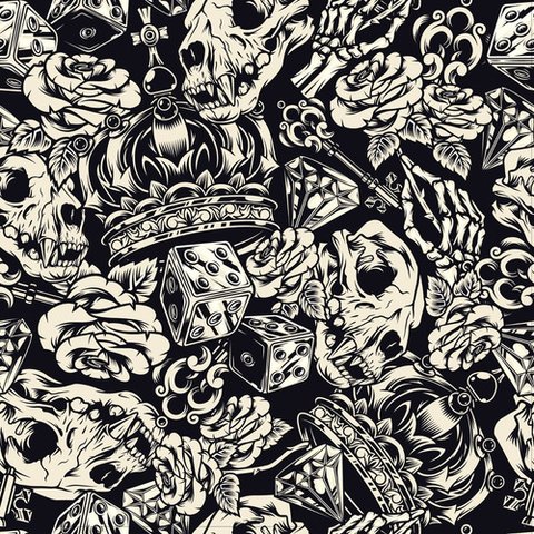 Papel de Parede Temático Vintage Caveiras - 3,00x0,50m