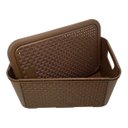 Ver imagem 3 de Kit 3 Caixas Organizadoras Marrom Tampa Rattan Retangular Plasnew