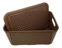 Ver imagem 3 de Kit 3 Caixas Organizadoras Marrom Tampa Rattan Retangular Plasnew