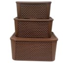 Ver imagem 1 de Kit 3 Caixas Organizadoras Marrom Tampa Rattan Retangular Plasnew