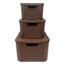 Ver imagem 2 de Kit 3 Caixas Organizadoras Marrom Tampa Rattan Retangular Plasnew