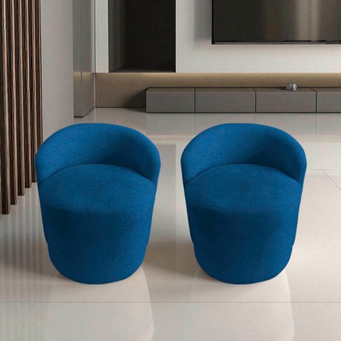 Kit 2 Poltronas Decorativa Yara Orgânica Couro Azul Marinho