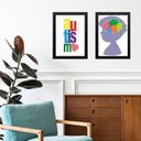 Ver imagem 1 de Kit 2 Quadros Autismo - Menininho 45x34cm - com Vidro:moldura Preta