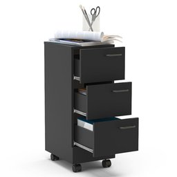 Gaveteiro Para Escritório Com Rodízios 3 Gavetas Osaka Preto - Politorno - 3