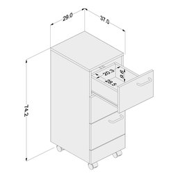 Gaveteiro Para Escritório Com Rodízios 3 Gavetas Osaka Preto - Politorno - 8