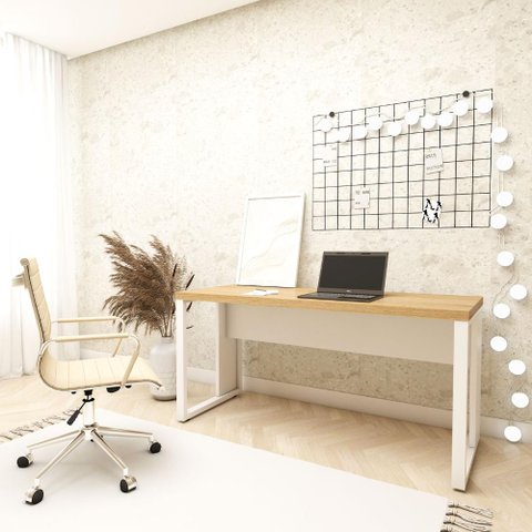 Mesa Escrivaninha P/ Estudos Pé Metal 150cm X 60cm F5 Office