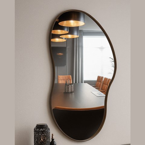 Espelho Orgânico 70x50cm Moldura em Couro Ecológico Cloud