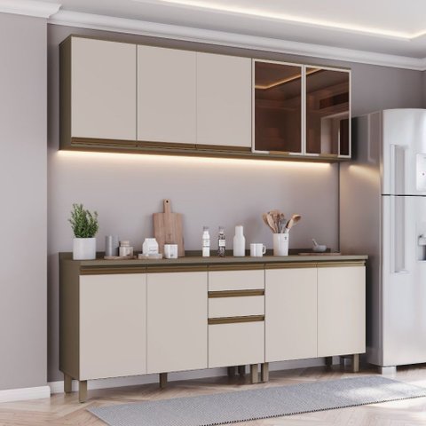 Cozinha Modulada para Apê 200cm 09 Portas 3 Gavetas Connect Henn
