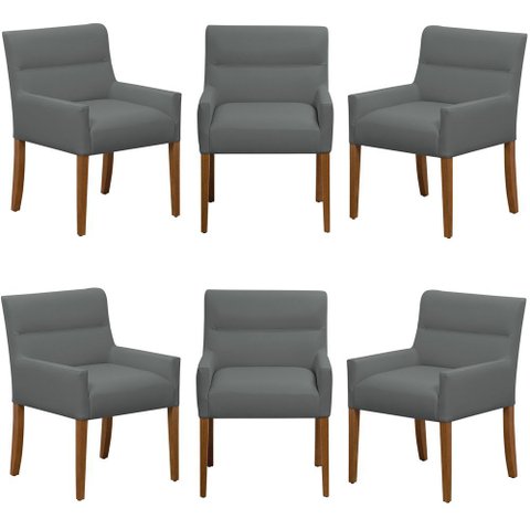 Kit 6 Cadeiras para Mesa de Jantar Angel Base Madeira Corano Cinza - Nexta Casa