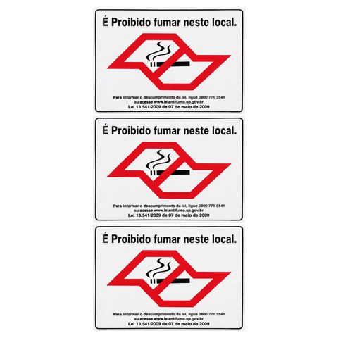 Combo 3 Placas De Sinalização É Proibido Fumar Neste Local 25X20 Acesso - P-5/2 F9e