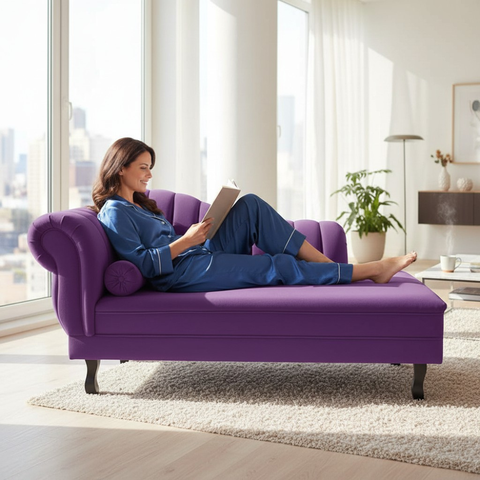 Recamier Decorativo Divã Amsterdã 187cm Lado Direito Veludo Roxo