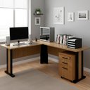 Ver imagem 2 de Mesa Escrivaninha de Canto Gaveteiro Pasta Suspensa com Chave Amendoa Preto Tecno Mobili