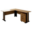 Ver imagem 1 de Mesa Escrivaninha de Canto Gaveteiro Pasta Suspensa com Chave Amendoa Preto Tecno Mobili