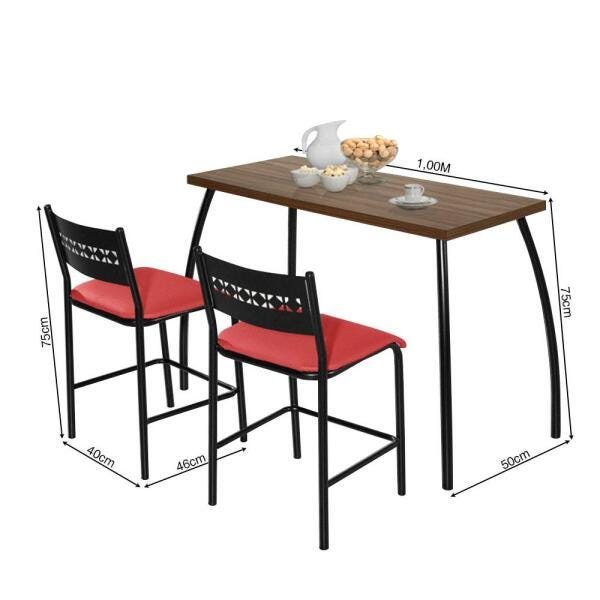 Mesa com 2 Cadeiras Fit Flora Preto e Vermelho - 4