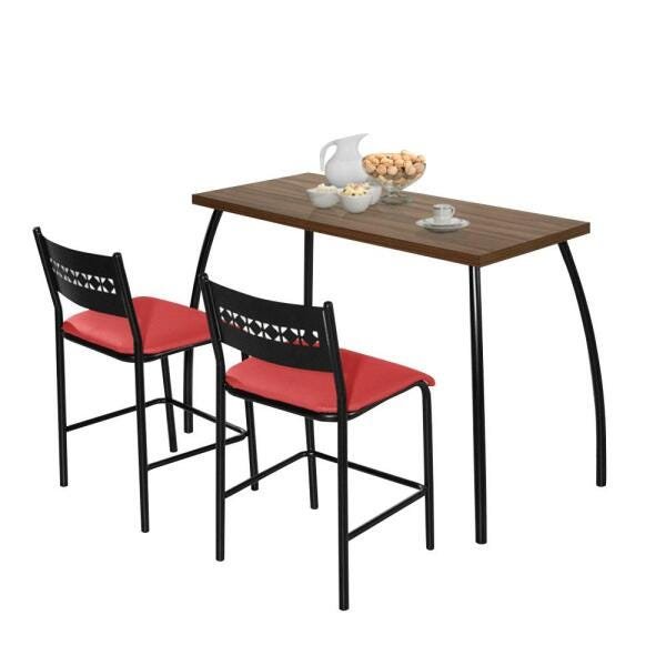 Mesa com 2 Cadeiras Fit Flora Preto e Vermelho - 1