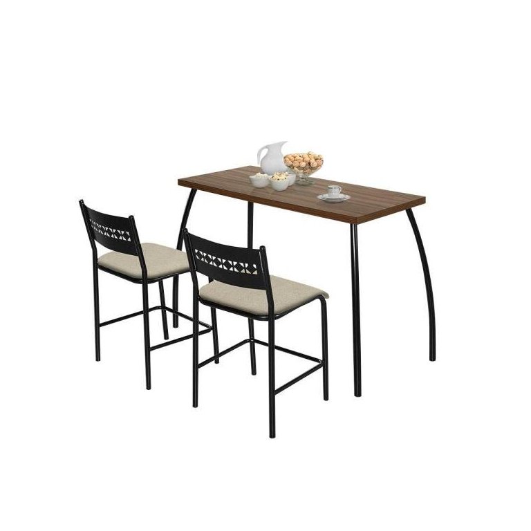 Mesa com 2 Cadeiras Fit Flora Preto e Bege