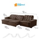 Ver imagem 3 de Sofá Retrátil Reclinável 8 Lugares 380cm com Pillow Veludo Marrom Alasca Megasul