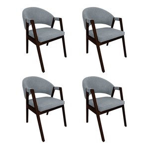Kit 4 Cadeiras de Jantar Madeira Maciça Castanho Premium Helen Linho Cinza