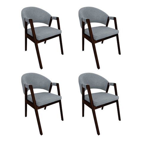 Kit 4 Cadeiras de Jantar Madeira Maciça Castanho Premium Helen Linho Cinza