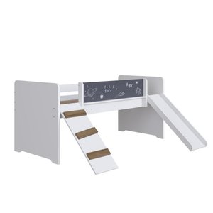 Cama Infantil Playground Menino Menina 195cm com Escorregador, Rampa e Lousa Branca