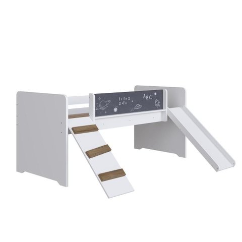 Cama Infantil Playground Menino Menina 195cm com Escorregador, Rampa e Lousa Branca