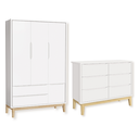 Ver imagem 1 de Quarto de Bebê Guarda Roupa Classic + Cômoda 6 Gavetas Madeira Natural Branco Fosco