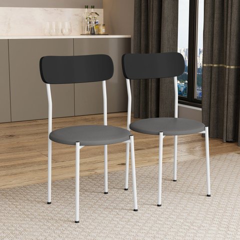 Kit 2 Cadeiras de Jantar Estofadas Ergonômicas 288 Branco e Cinza