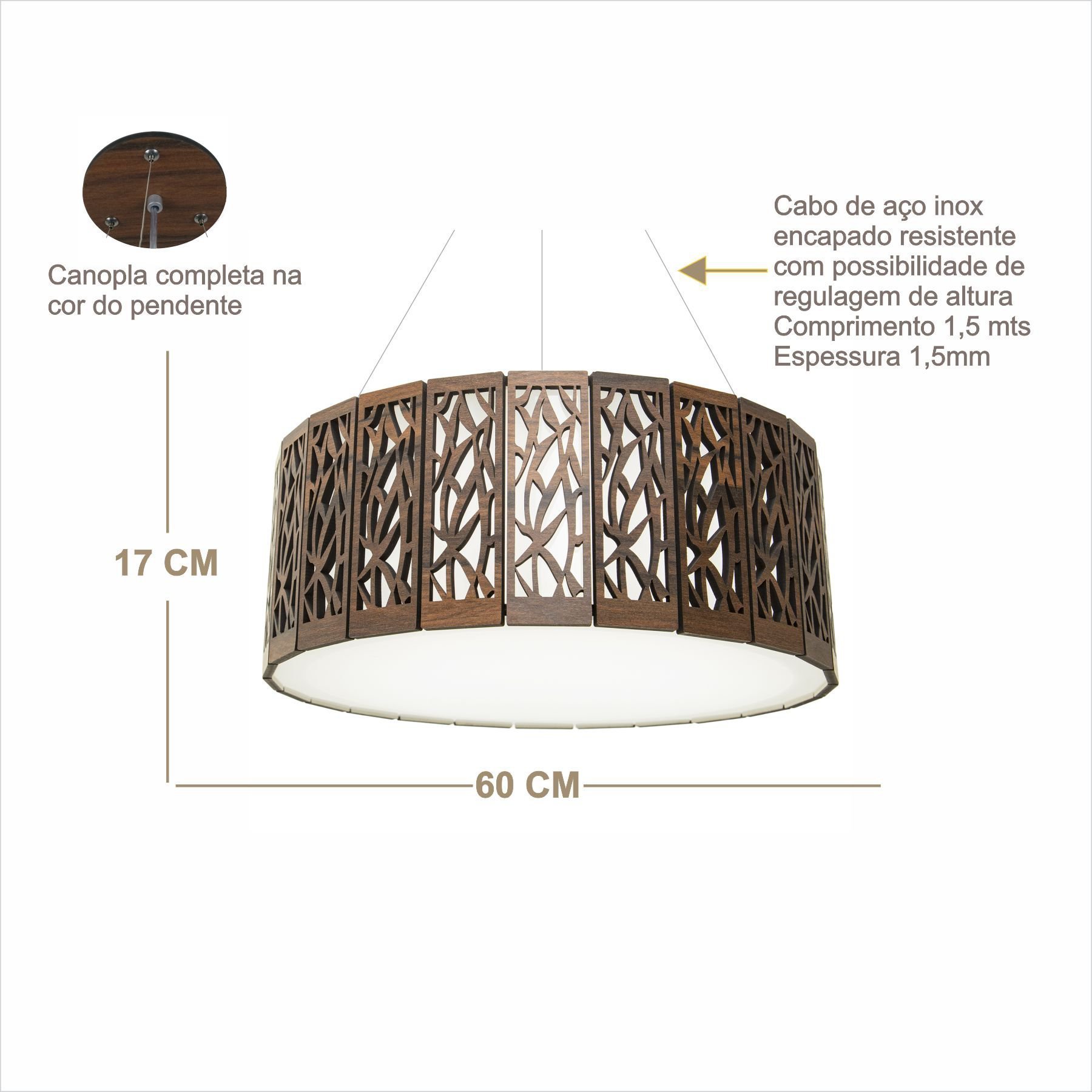 Luminária Decorativa Madeira Pendente Copacabana Red 60cm MadeiraMadeira