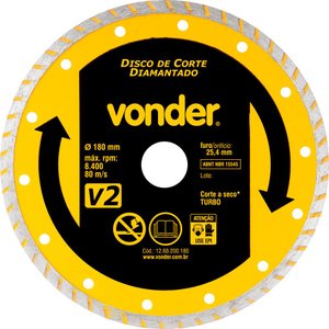 Disco diamantado 180mm turbo furo 25mm v2 - Vonder
