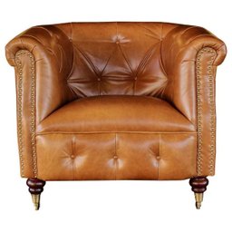 Poltrona Decorativa para Sala de Estar Libéria Couro Marrom - Gran Belo - 1