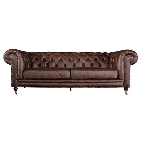 Sofá 3 Lugares Sala de Estar 2,35M Chesterfield Duo Couro Tabaco - Gran Belo
