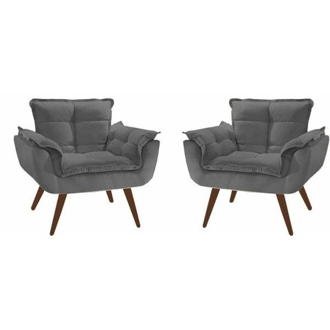 Kit 2 Poltronas Decorativas Opala Cinza