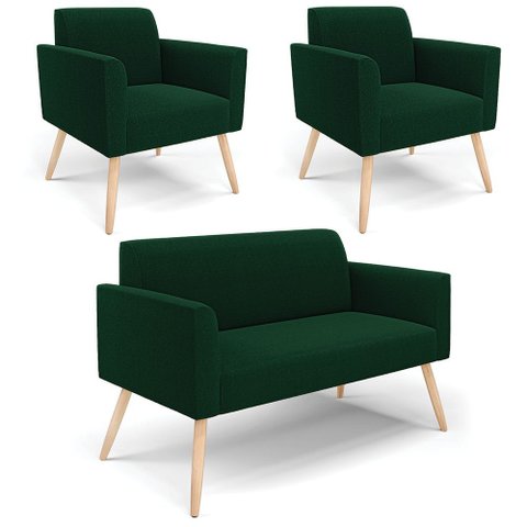 Namoradeira e 2 Poltronas Pé Palito Natural Marisa Bouclê Verde D03 - D’Rossi