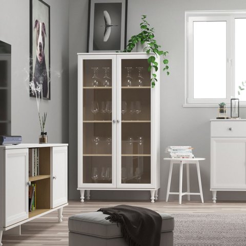 Cristaleira Estante Para Livros Ditália 2 Portas Vidro E-957 Cor:Branco