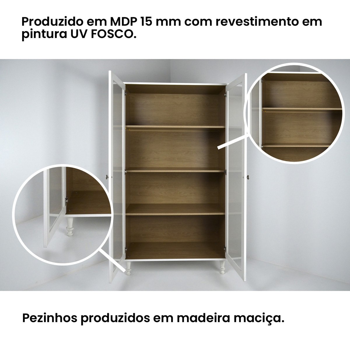 Cristaleira Estante Para Livros Ditália 2 Portas Vidro E-957 Cor:Branco - 7