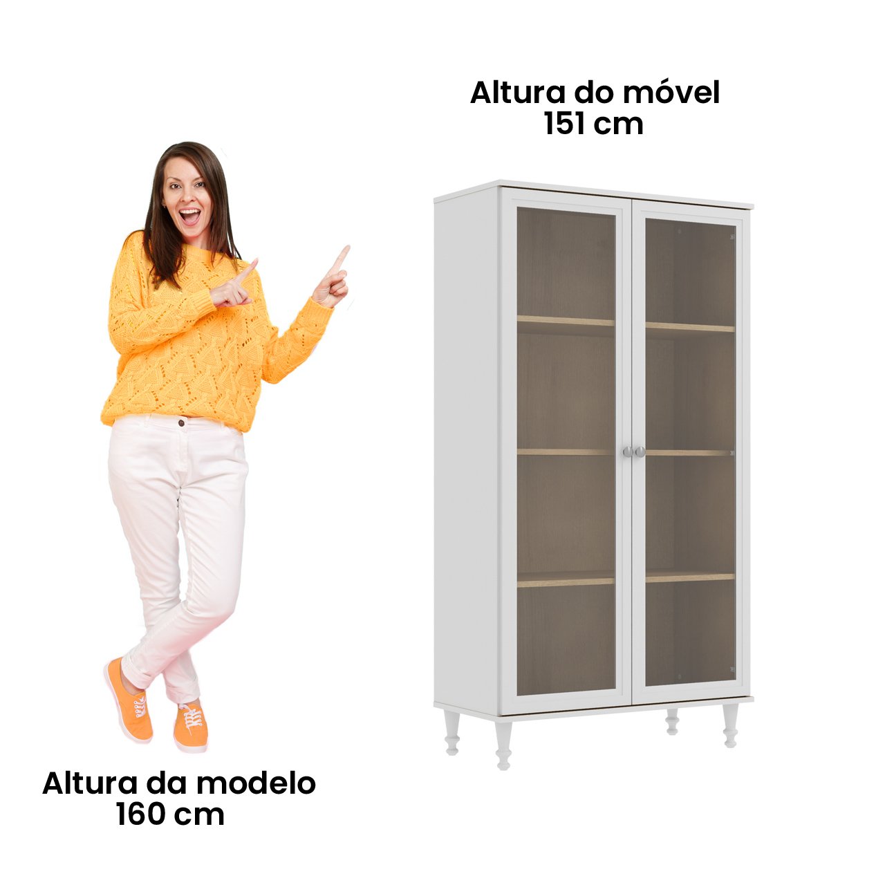 Cristaleira Estante Para Livros Ditália 2 Portas Vidro E-957 Cor:Branco - 6