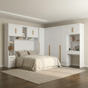 Ver imagem 1 de Guarda Roupa Casal Modulado 4 Peças 11 Portas 5 Gavetas com Cabeceira e Escrivaninha 100% MDF Smart Branco
