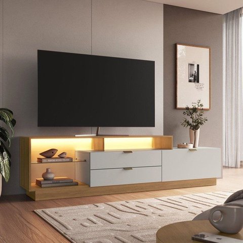 Rack para TV até 55 Polegadas com LED e 2 Gavetas Mel e Arena